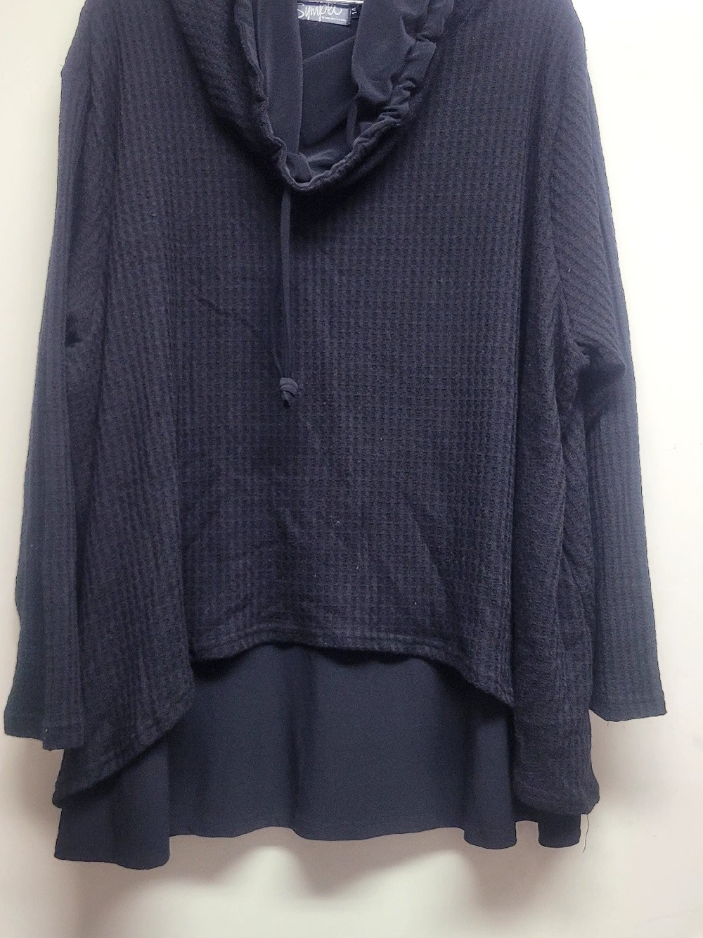 Sympli@ Layered Waffle-Knit Cowl Neck Sweater